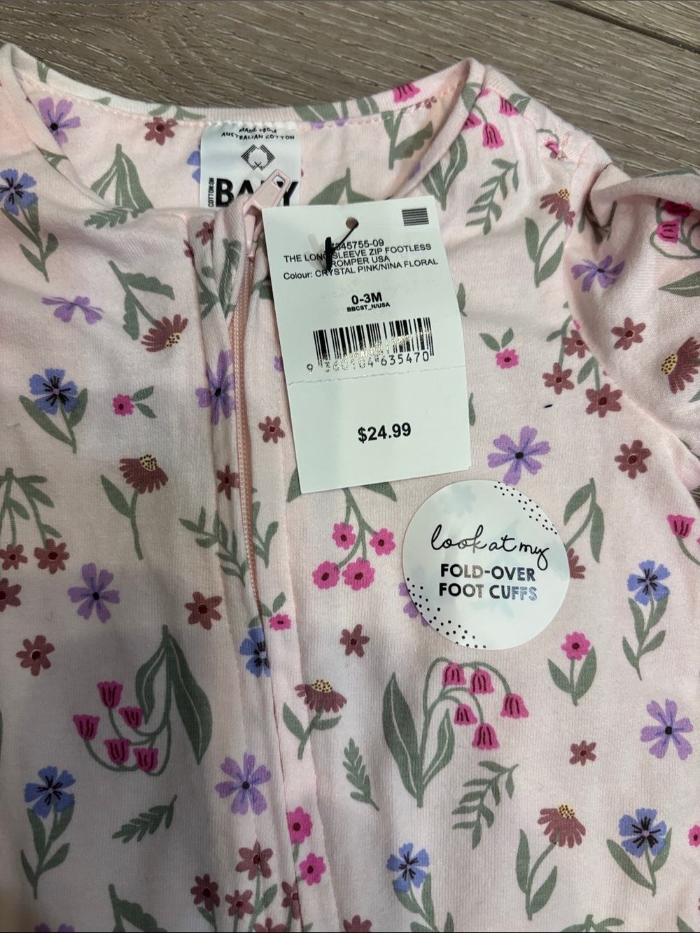 New! COTTON ON BABY Pink Floral Zip Romper 0-3 Months - Picture 4 of 5